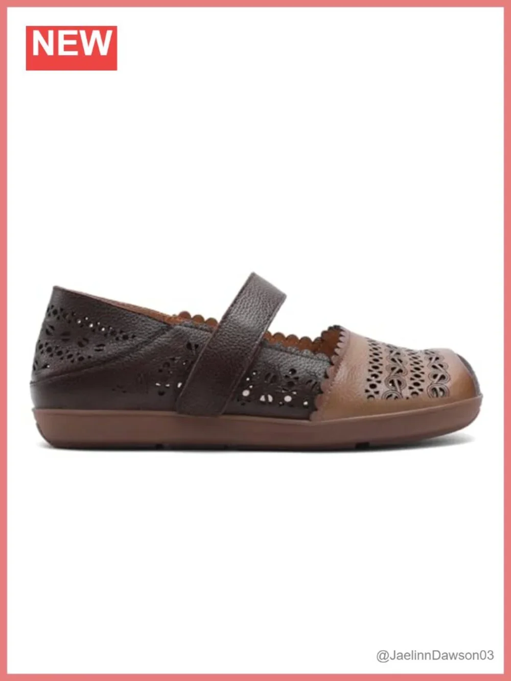 Women's Leather Mary Jane Flats Cut Out Slip-On Walking Loafers Breathable